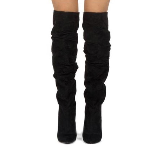 Black Over the Knee Slouchy Cone Heel Boot - Picture 7 of 8